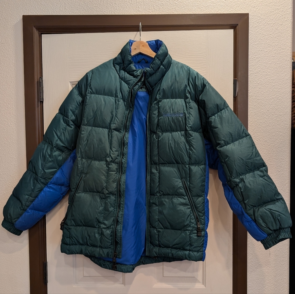 Timberland Mens Green & Blue Puffer Jacket Size Medium